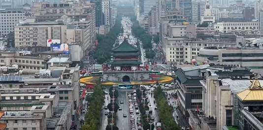 60秒航拍西安國(guó)慶熱景